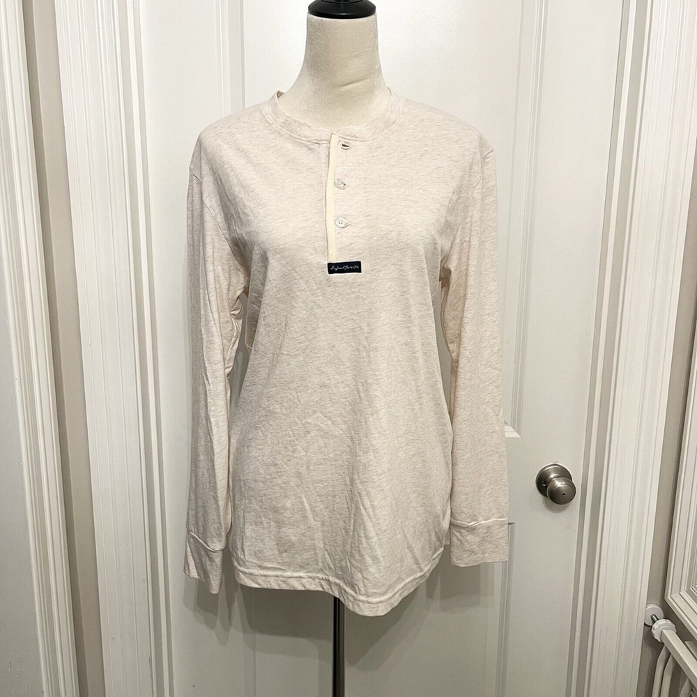 Lauren James The Boyfriend‎ Tee Long Sleeve Heather Cream Pink Henley Top- Small